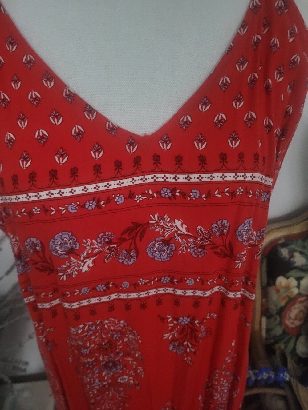 Brand New--Old Navy Red Paisley Maxi Dress with Border Print - Picture 4 of 6